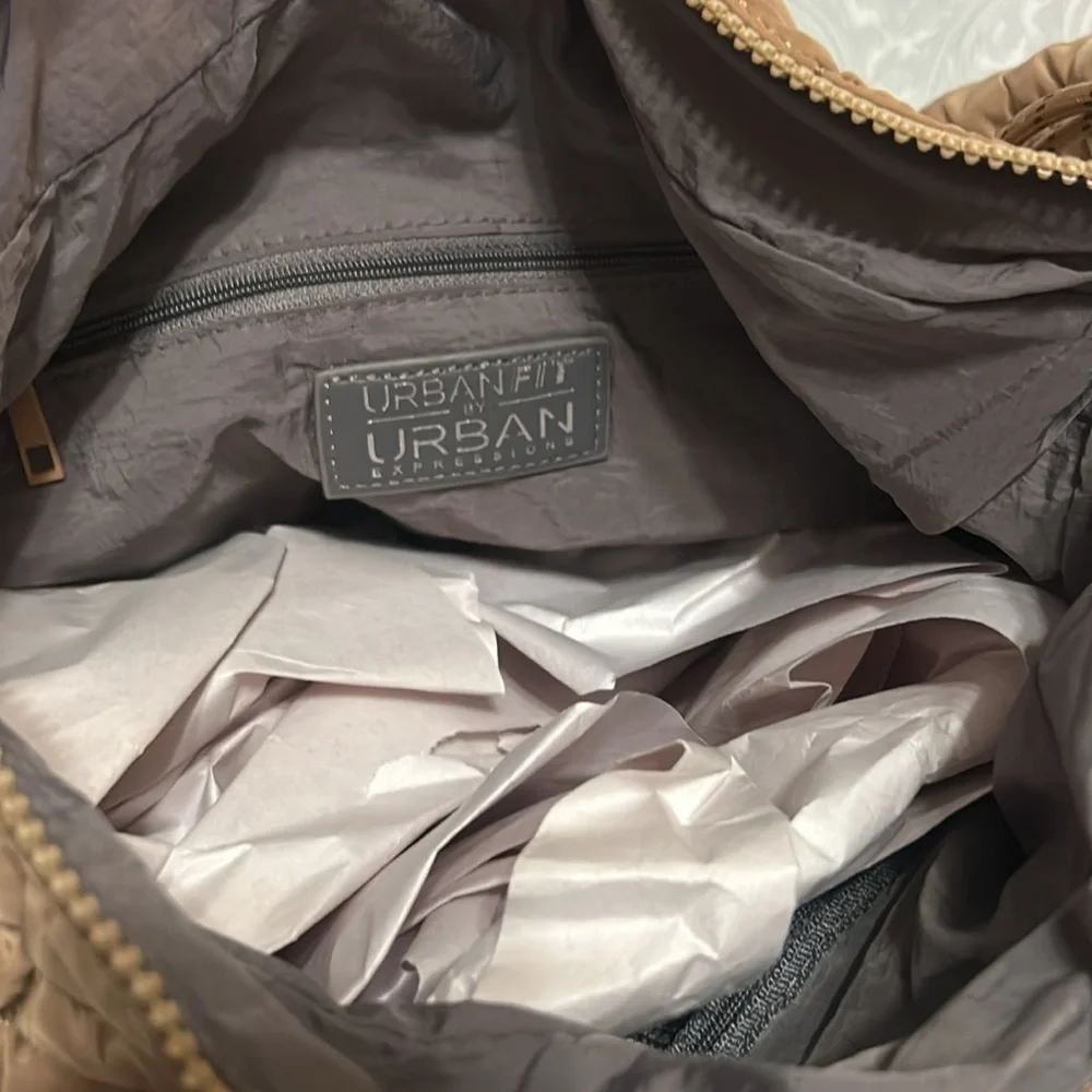 Urban Outfitters Tan Quilted Tote Bag Puffer Hobo Purse Crossbody Natura…